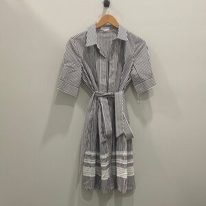 Calvin Klein Black and White Striped Midi Dress